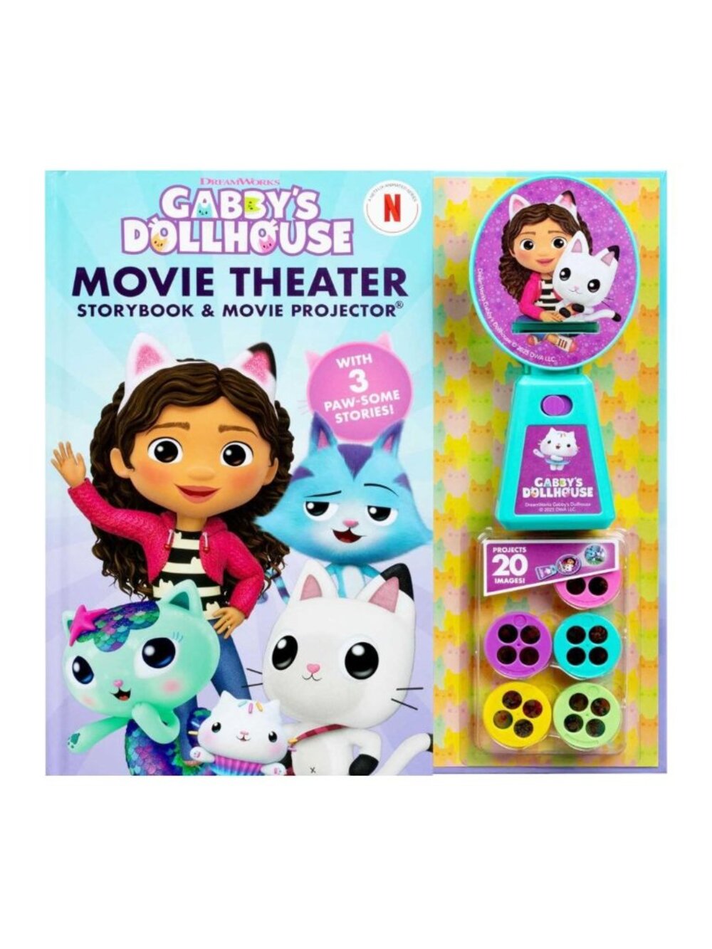 Gabbys Dollhouse Movie Theater Storybook & Projector With 3 Stories & 5 Discs Fe